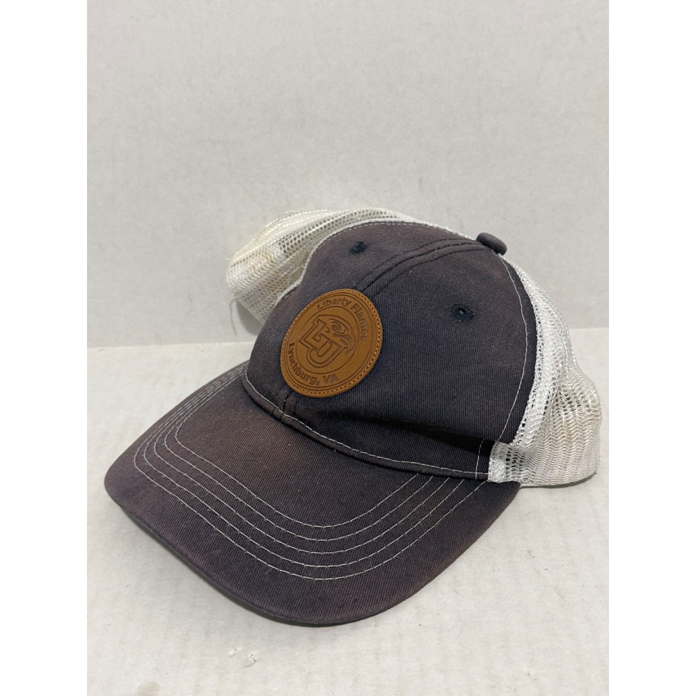 Liberty Flames LU Lynchburg VA Trucker Hat Unisex OS Gray Leather Patch Snapback